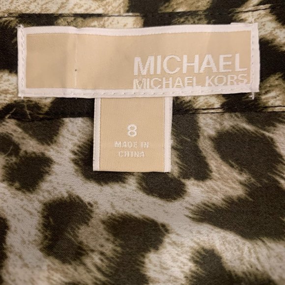 MICHAEL KORS LEOPARD PRINT BUTTON FRONT LONG OR ROLL‎ TAB SLEEVE BLOUSE 8-EUC - Picture 5 of 9